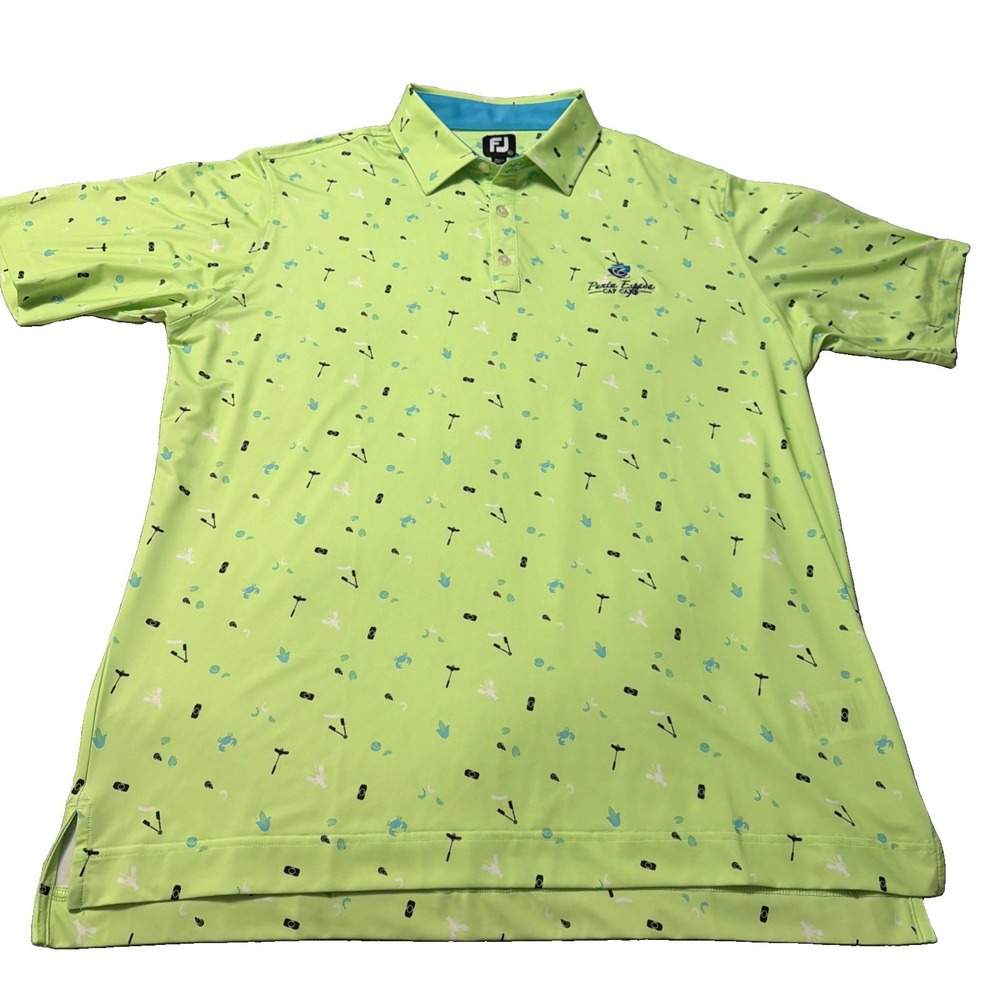 FootJoy Golf Polo Shirt Mens XL Green Graphic Stretch Jersey Short Sleeve